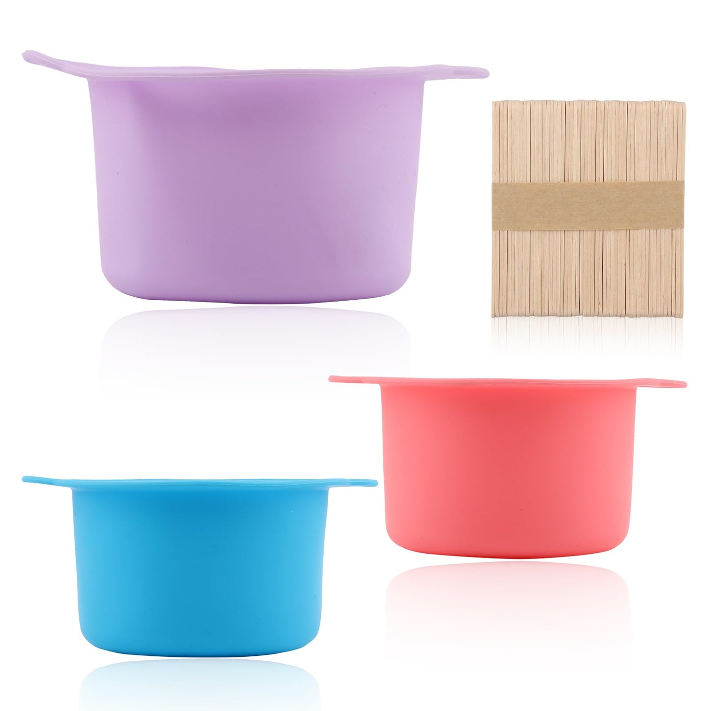 Silicone Wax Warmer, 3pcs Reusable Silicone Wax Bowl for Waxing Replacement Non-Stick Easy to Clean Wa-x Pot Replacement with 50 Pcs Spatula Sticks for Hair Removal
