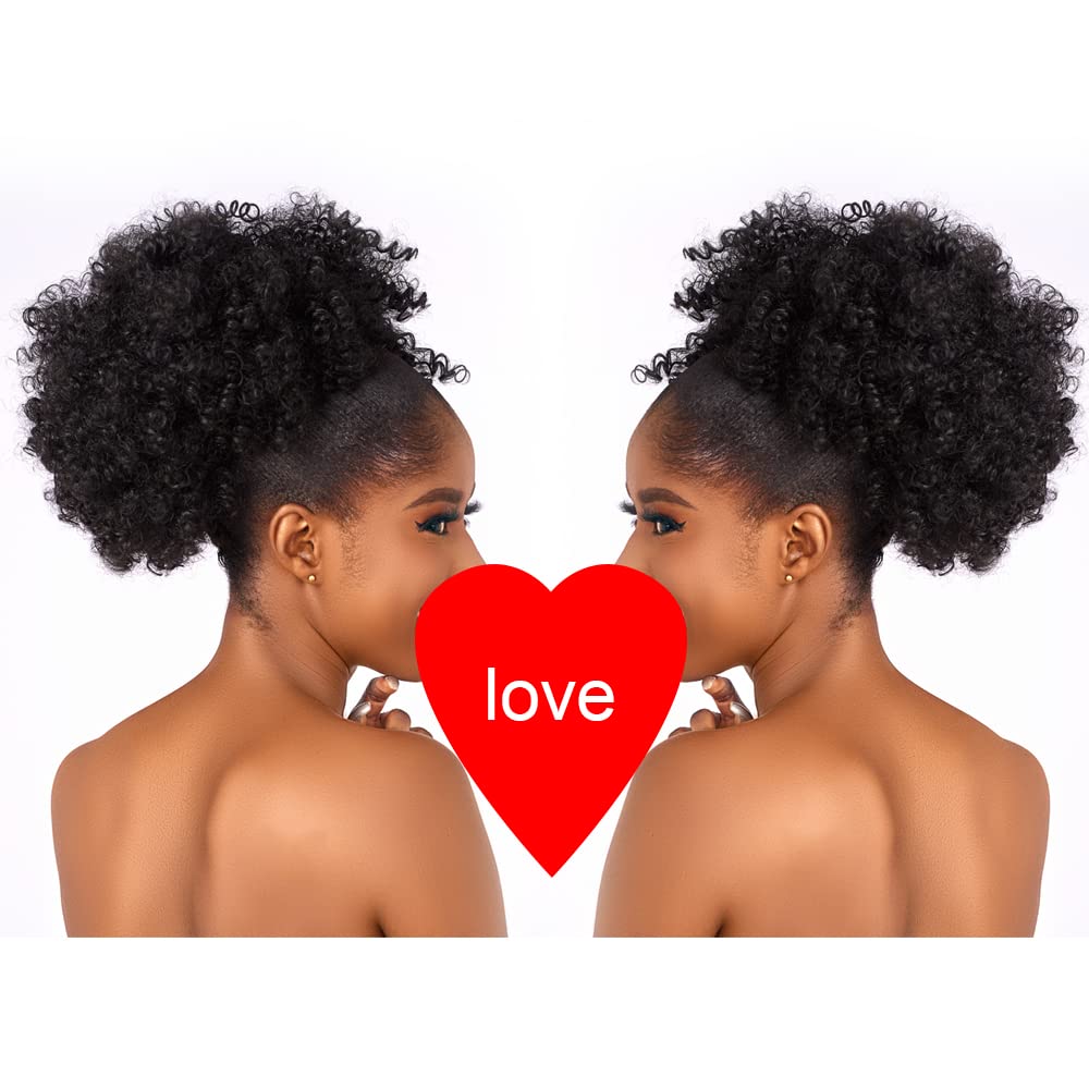 Kinky Curly Drawstring Ponytail Extension - Afro Puff Hairpiece for Black Women | Synthetic Short Bun (2#)