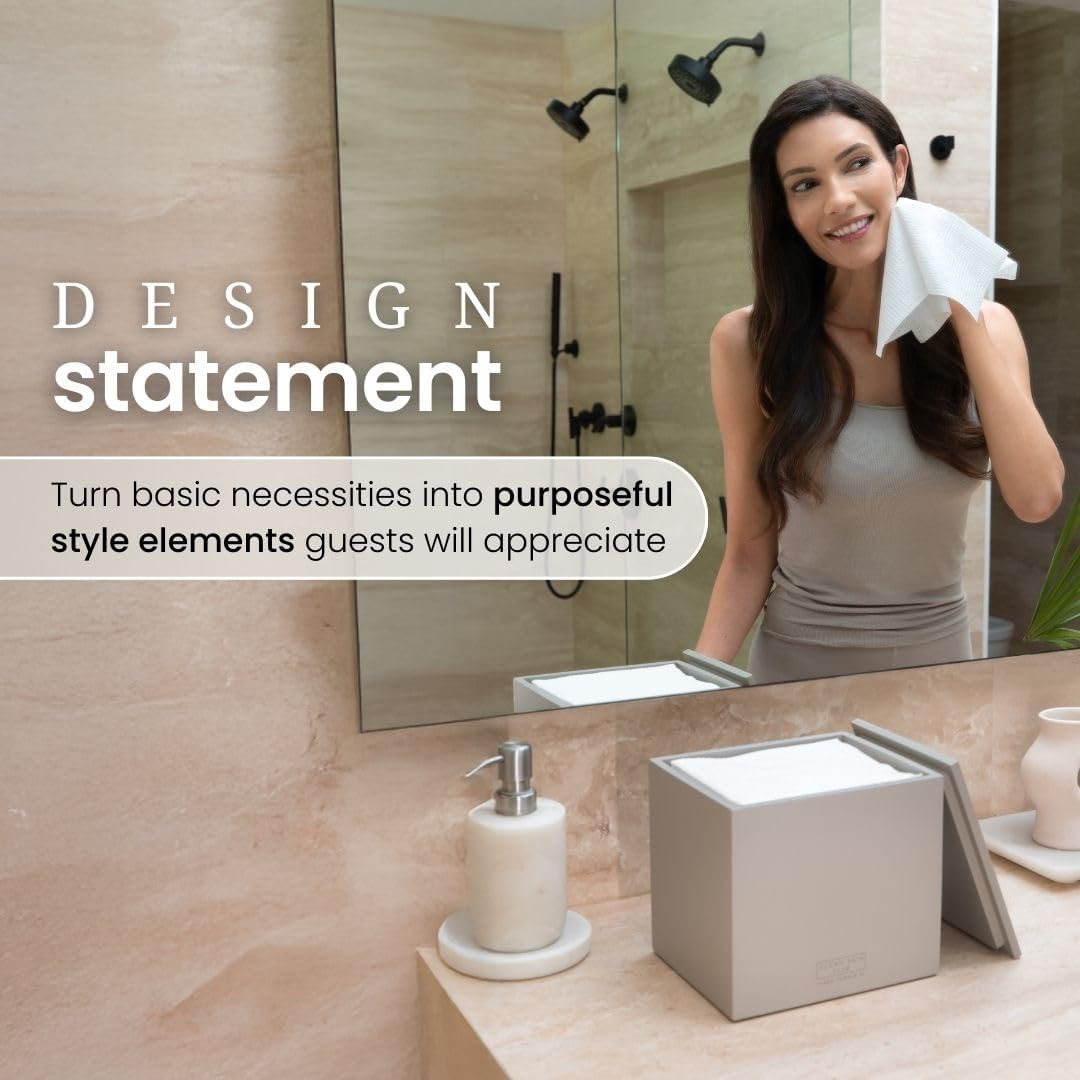 CLEAN SKIN CLUB Cement Box - XL Storage for 50 Disposable Towels | Concrete Container for Face Towelettes - Taupe Stone