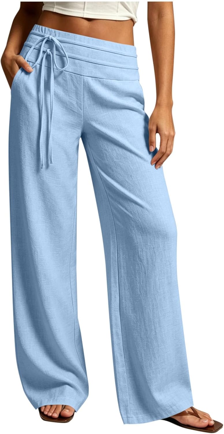 Wide Leg Linen Pants for Women - Loose Flowy Palazzo Trousers | Summer Beach Vacation Wear