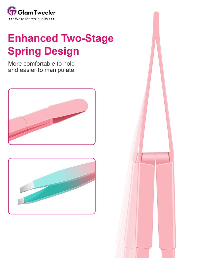 Exclusive G-01 Slant Tip Tweezers, GlamTweeler High Precison Expert Eyebrow and Facial Hair Removal Tweezer with Leather Storage & Carrying Case