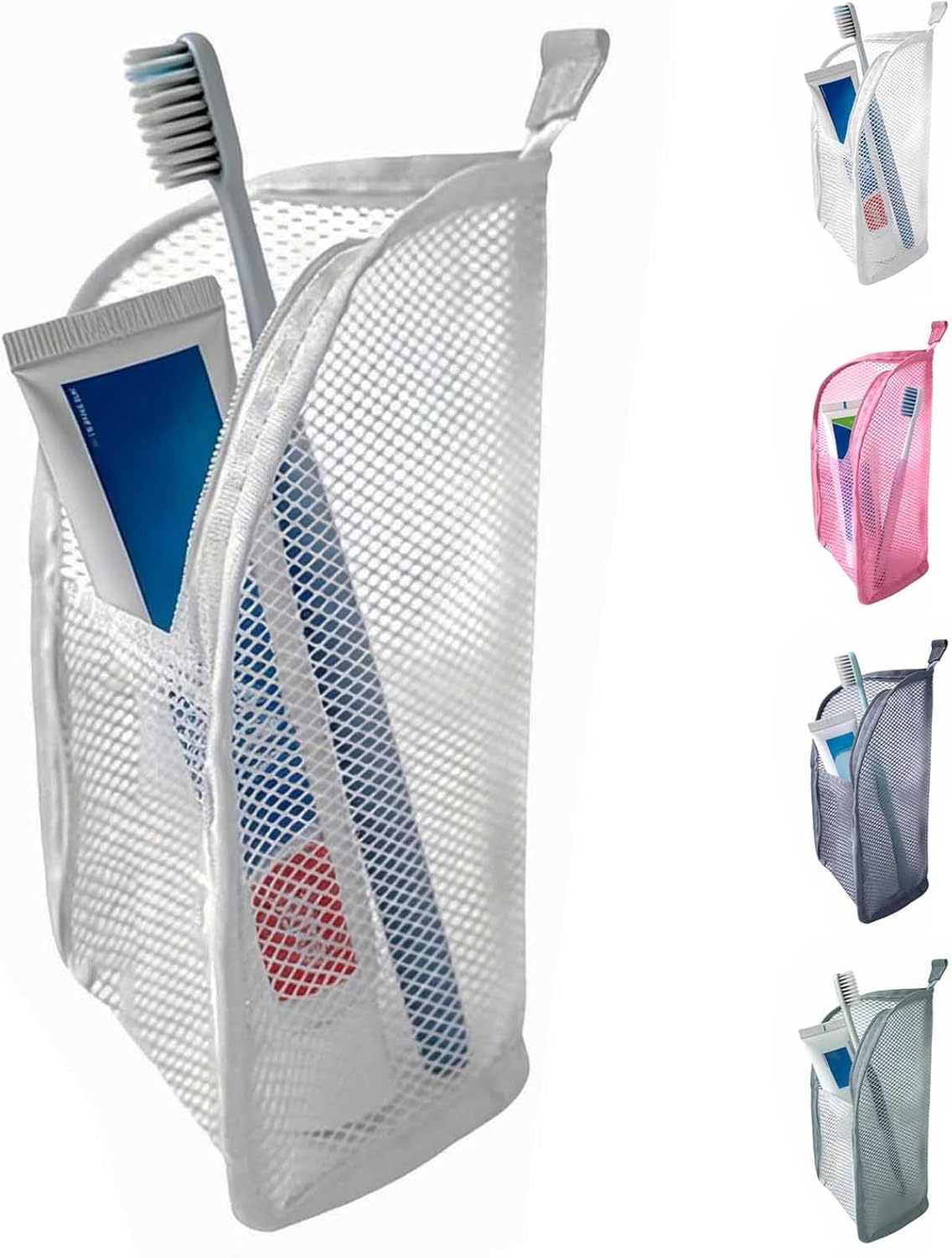 Portable Mesh Toiletry Bag - Lightweight Clear Hanging Organizer for Travel | EVA Cosmetic Storage (White)