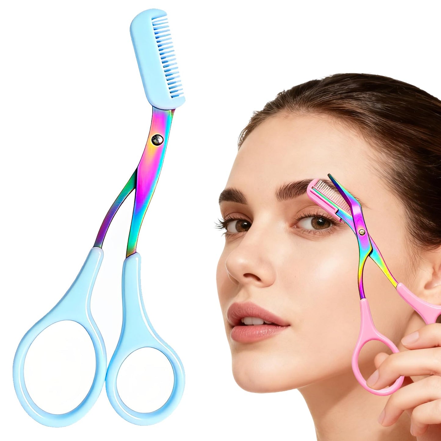 Eyebrow Trimmer Scissor, Stainless Steel Precision Cutter Hair Removal Makeup, 2-in-1 Professional Eyebrow Scissors with Comb,Tool for Women and Men (blue)