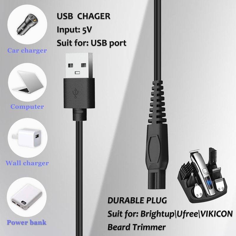 Cordro Charger Cable Compatible with Ufree/Brightup/VIKICON Beard Trimmer All-in-one Multifunctional Grooming kit Hair Clippers USB Cable