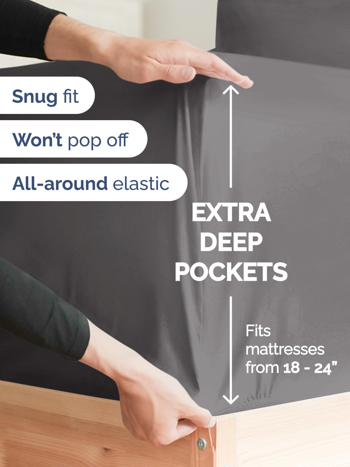 Extra Deep Queen Sheet Set - 6 Piece Cooling Breathable Bedding | Soft, Wrinkle-Free, Grey