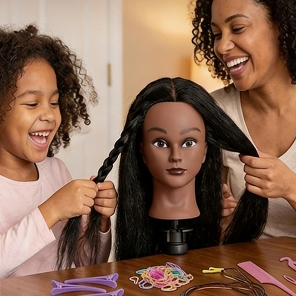 Real Hair Mannequin Head - 16 Inch Cosmetology Training Doll for Hair Styling & Braiding Practice | Includes Clamp Stand