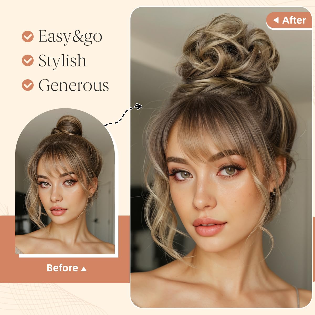Messy Bun Hair Pieces - 2PCS Wavy Curly Synthetic Updo Extensions | White Scrunchies for Women