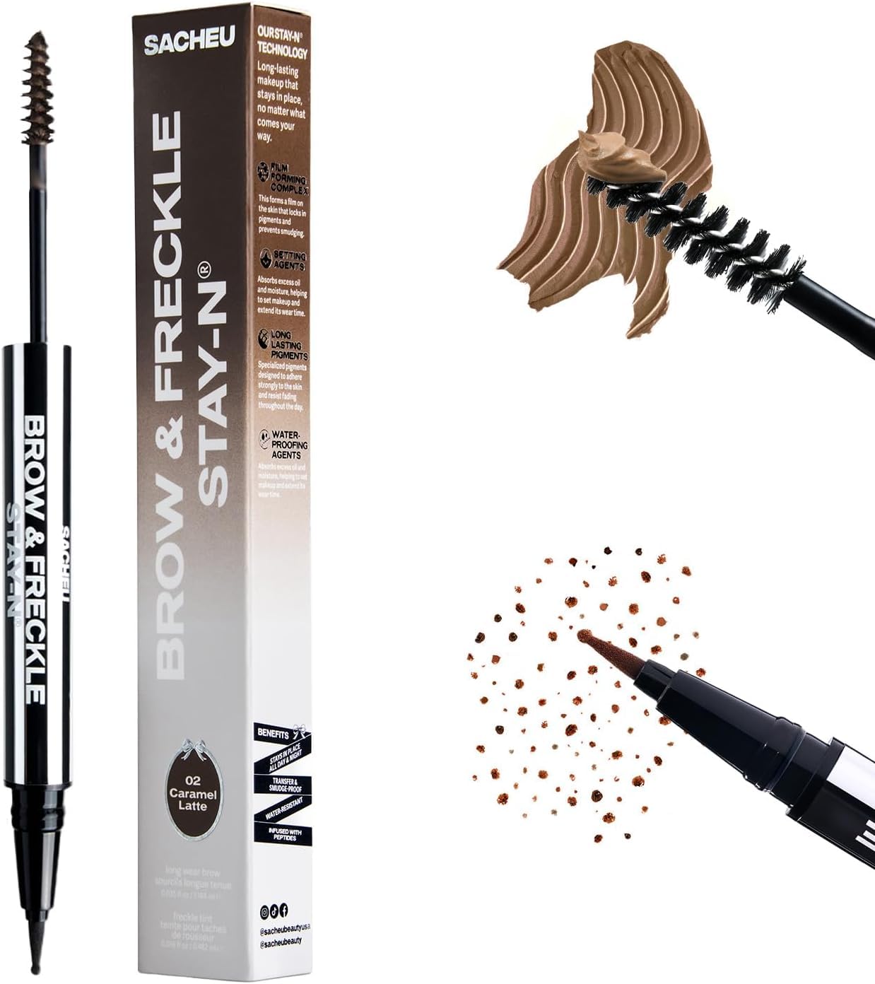 Sacheu Brow & Freckle Tinted Eyebrow Gel | 2-in-1 Longwear Water Resistant Tint, Caramel Latte
