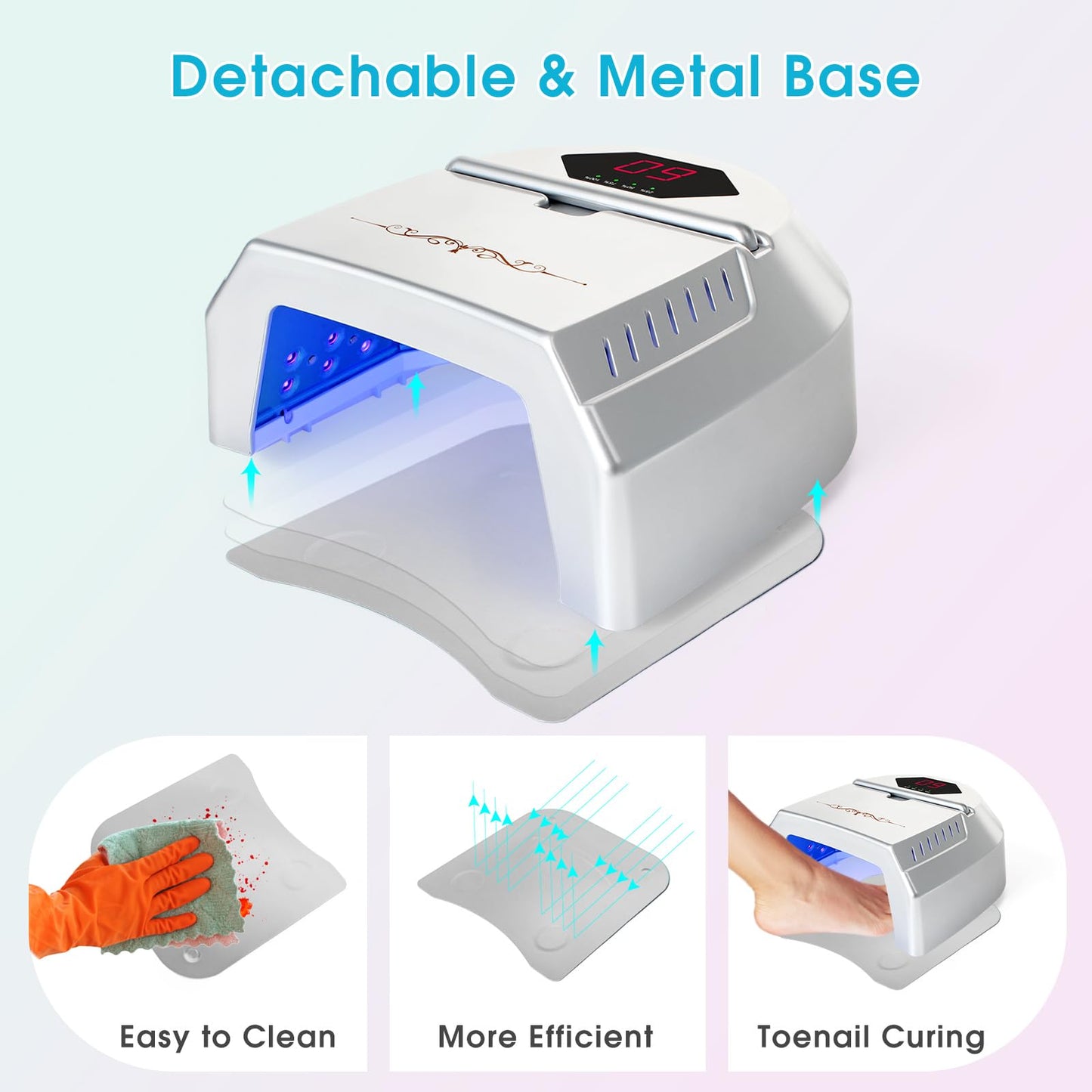 liddy art 72W UV LED Nail Lamp with Fan, Rechargeable Cordless Nail Dryer, Professional Gel Polish UV Light with Portable Handle, LCD, Auto Sensor