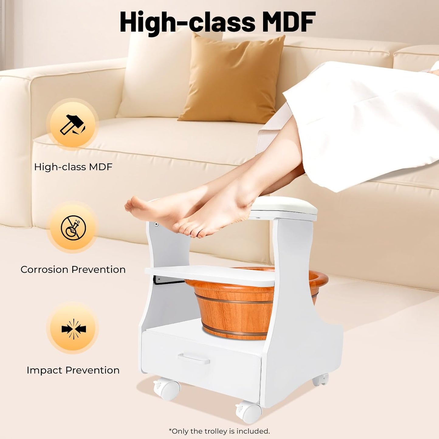 Pedicure Foot Rest Trolley - Rolling Foot Bath Stool with Wheels | 44.09 lbs Capacity