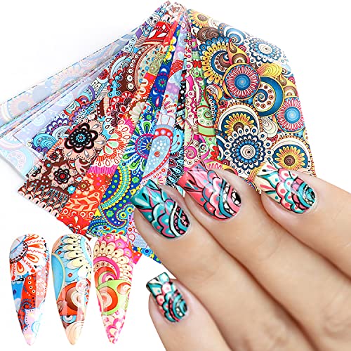 Colorful Bohemian Nail Foil Transfer Stickers - 10 Sheets