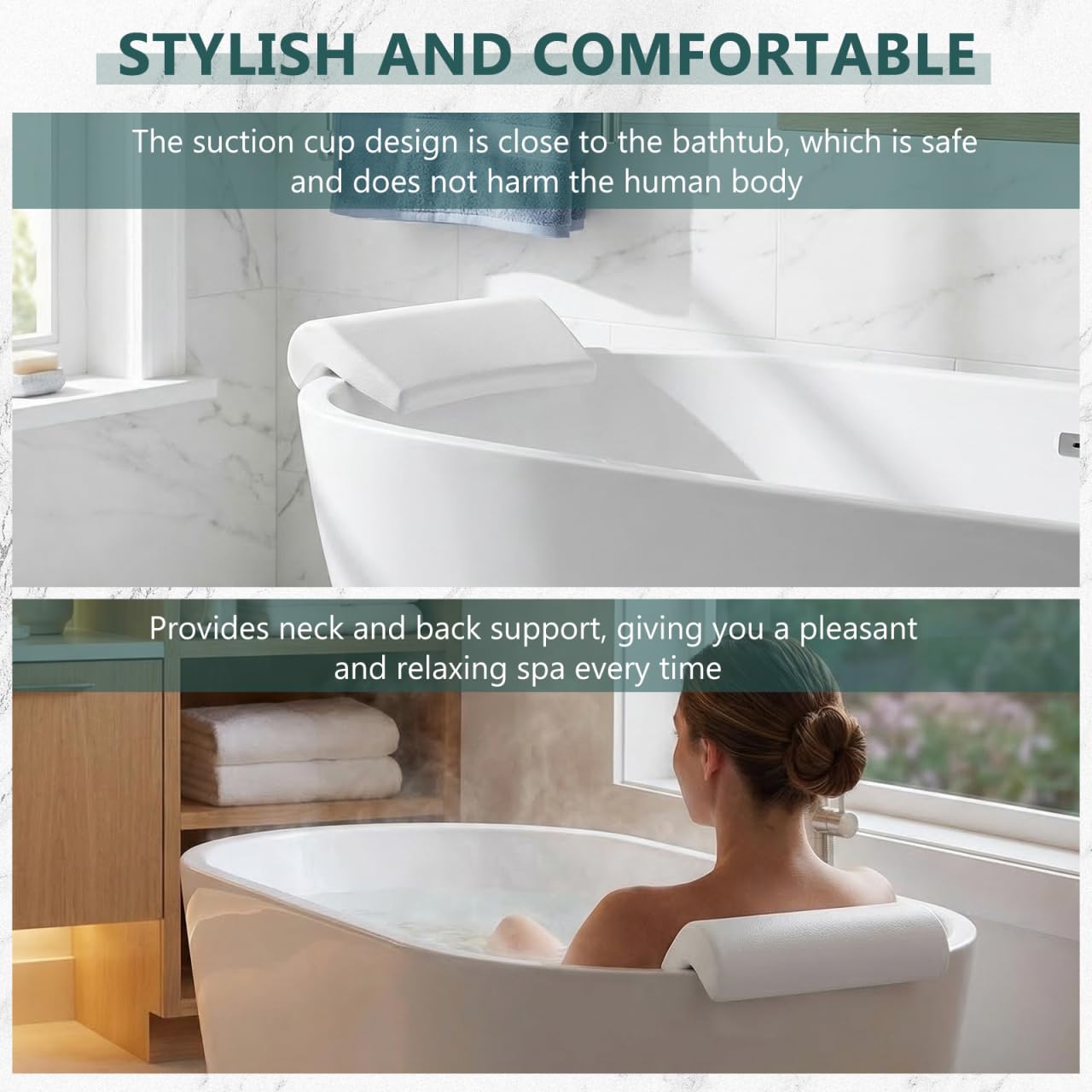 POPETPOP Bath Pillow for Tub - PU Wave Bath Pillow, White Bath Tub Pillows for Head and Neck, Waterproof Tub Pillow for Bathtub, Bath Accessories for Women Men Home, Hotel, Salon, Spa (11.59'' X 5.70'