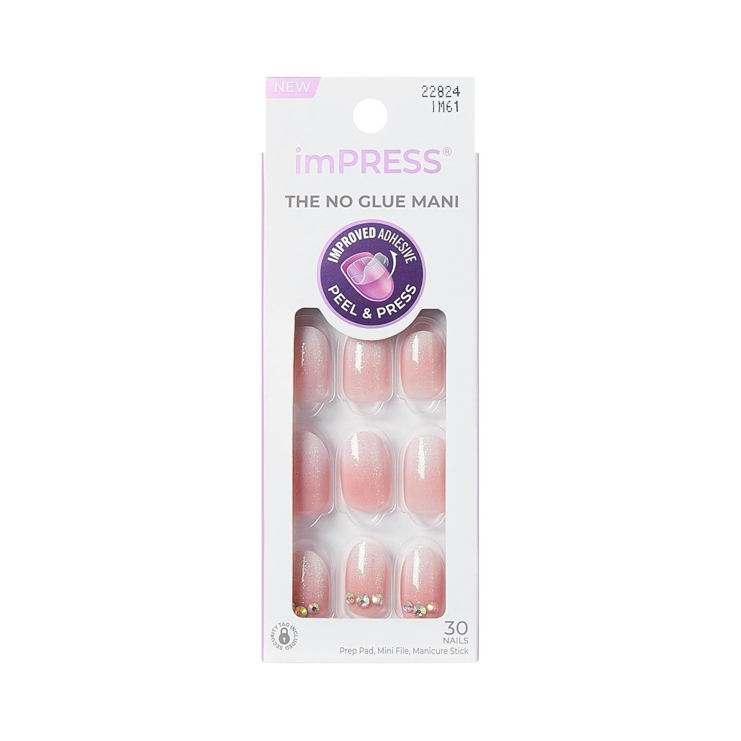 Kiss Impress No Glue Mani Press-On Nails - 'Even Better' Pink Oval Shape | Short Size, 30 Nails & Accessories