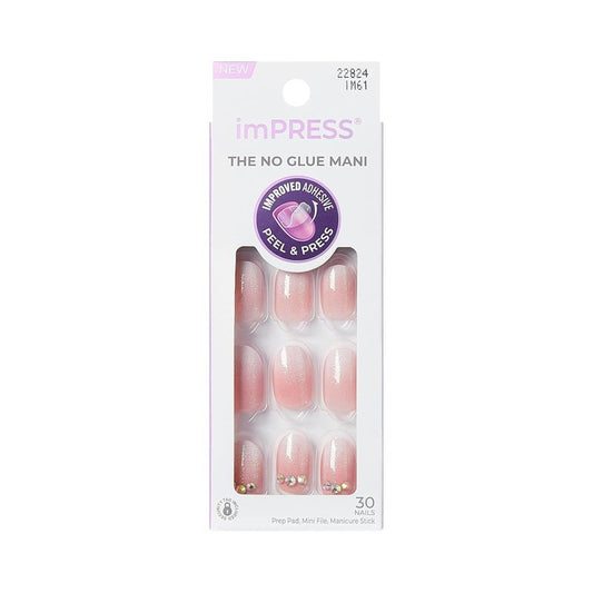 Kiss Impress No Glue Mani Press-On Nails - 'Even Better' Pink Oval Shape | Short Size, 30 Nails & Accessories