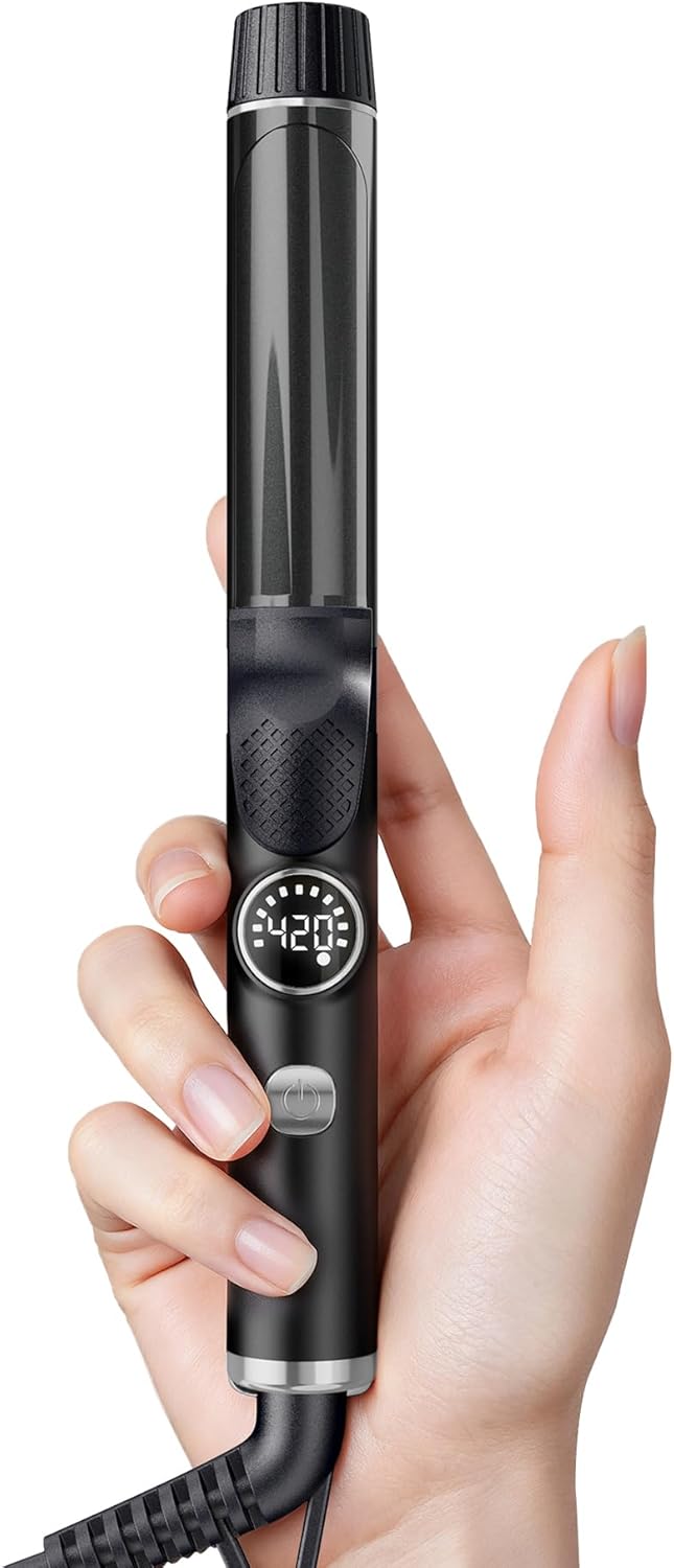 Mini Travel Curling Iron - 1 Inch Dual Voltage Wand for Short Hair | 5 Heat Settings, Blush Gold