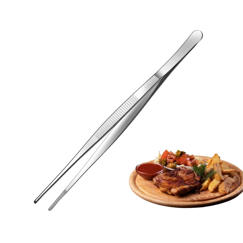 Aniso long tweezers with precision serrated kitchen tweezers tongs for barbecue and hand-made stainless steel cooking tweezers（8 inches）