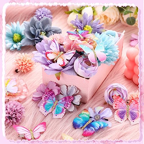 Bencailor 30 Pcs Flower & Butterfly Hair Clips for Women - Blue & Purple