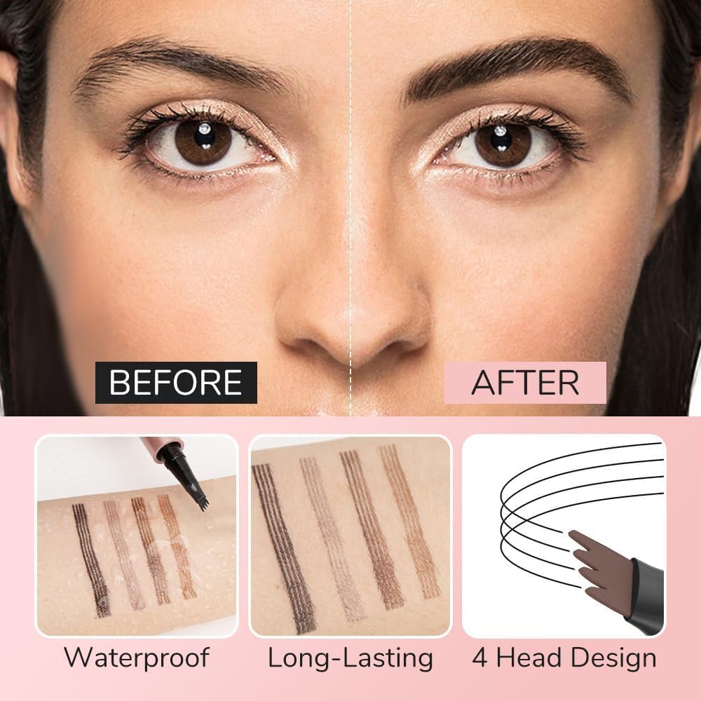 Microblading Eyebrow Pencil - Premium Waterproof Formula | Long-Lasting Dark Brown Eyebrow Pen with 4 Tips