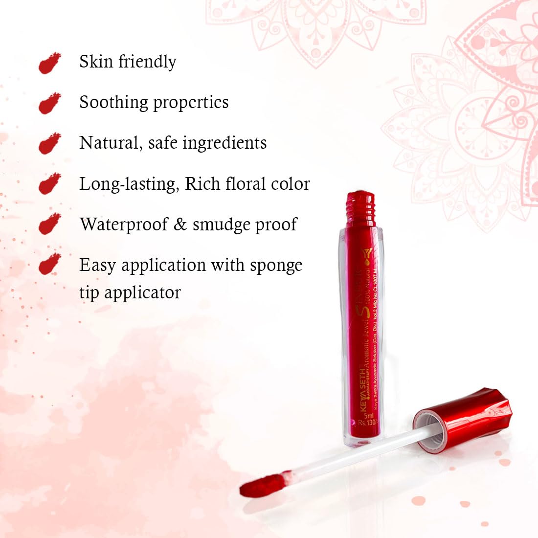 Keya Seth Aromatherapy, Liquid Sindur, Aromatic Jewel 100% Natural Herbal Extracts & Floral Pigments, Waterproof, Red (5ml) Pack of 2