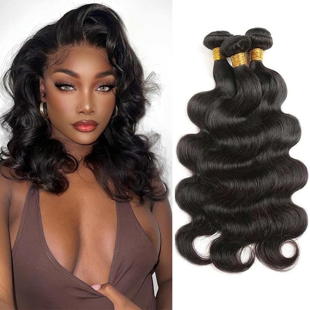 Body Wave Human Hair Bundles 14 16 18 Inch Natural Black Color Peruvian Virgin Hair 3 Bundles/150g Body Wave Bundles Double Weft Human Hair Extensions