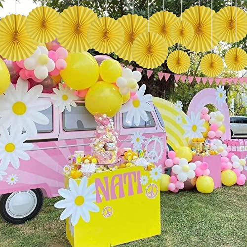 Yellow Party Hanging Paper Fans DIY Set - 12pcs for Weddings & Events