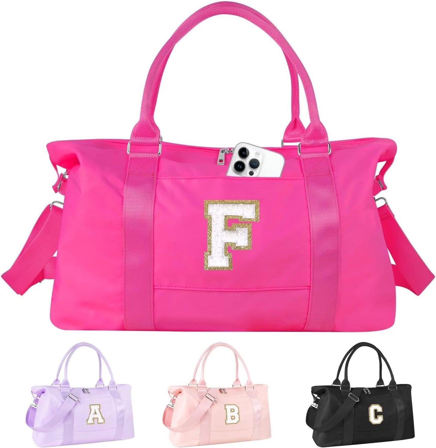 Dance Gym Duffel Bag - Personalized Initial Weekender for Teen Girls | Pink Overnight Carry-On & Cheer Bag