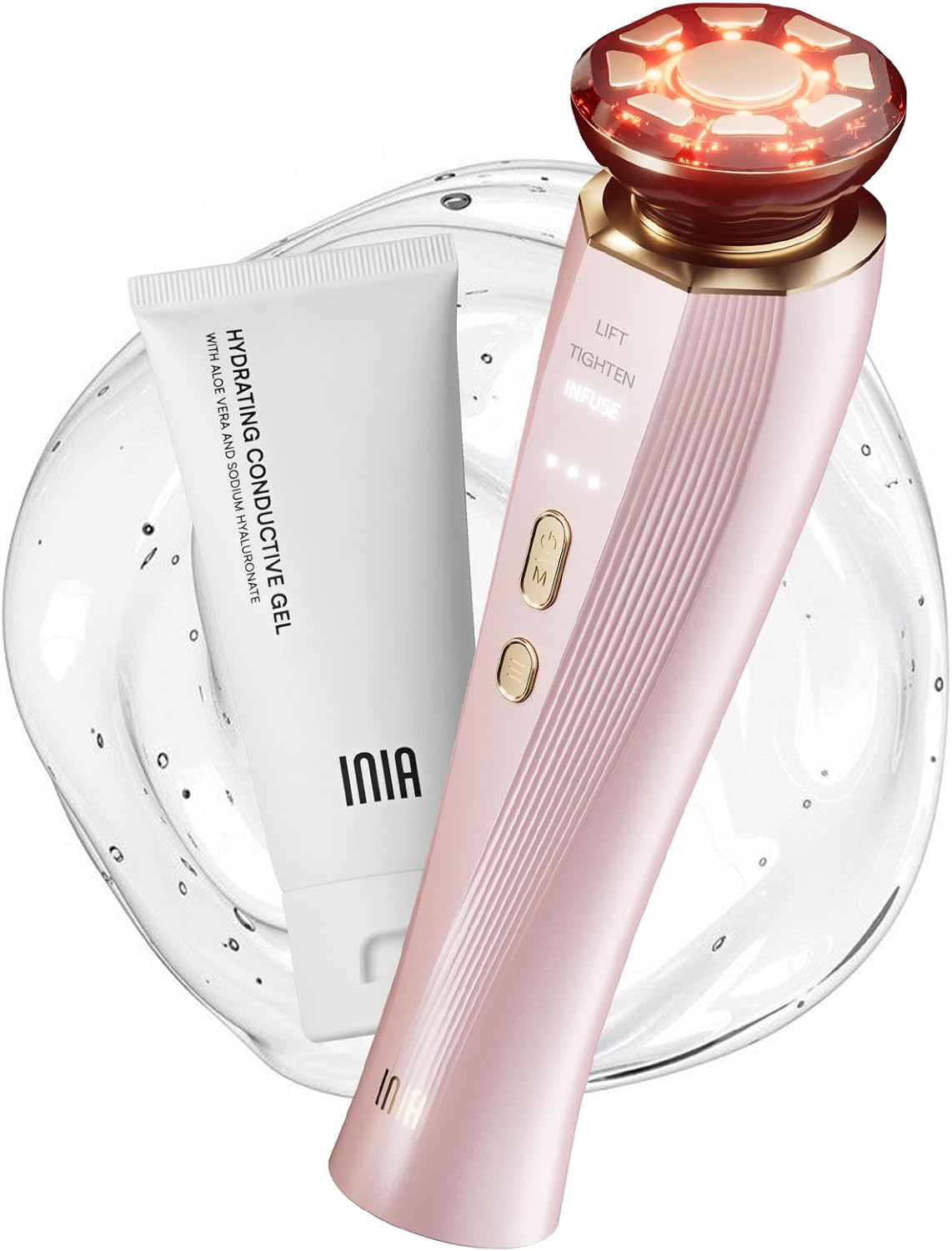 INIA 3-in-1 Red Light Therapy Device - Anti-Aging Face & Neck Tool for Puffiness & Skin Firming | Black