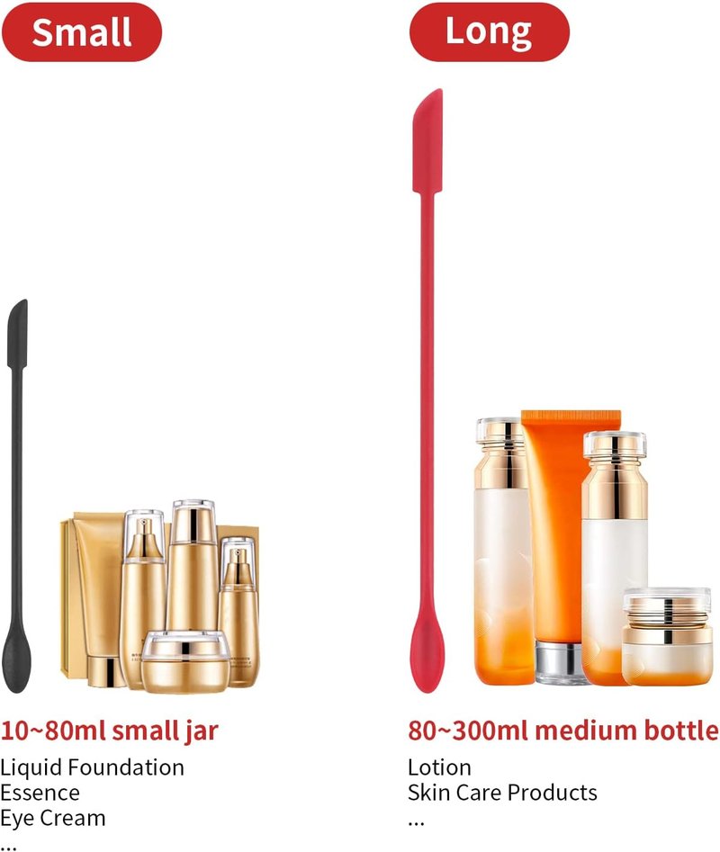 Mini Silicone Spatula Set - 2pcs Small Makeup Scrapers for Cosmetics | Reusable Beauty Tools in Black & Red