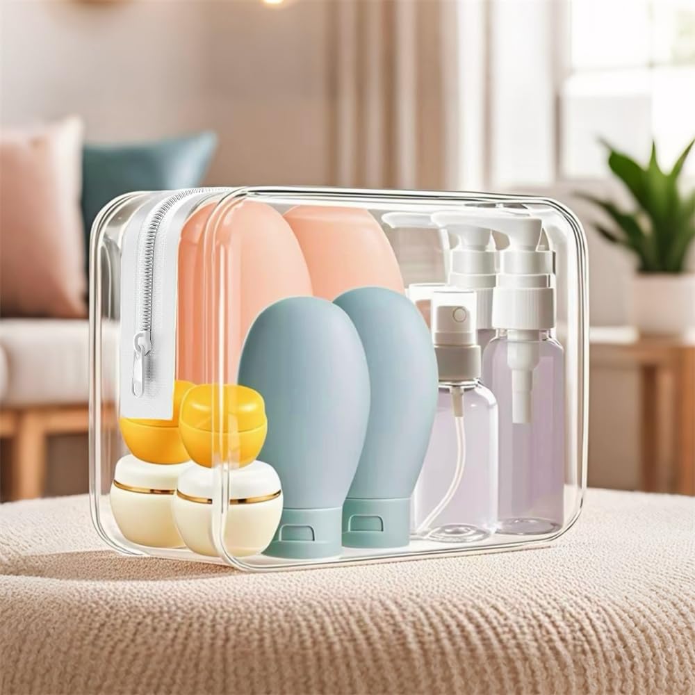 NAICHA 21 PCS Refillable Toiletry Bottles with Toiletry Bag for Travel Containers Empty Squeeze Leakproof Accessories for Toiletries Shampoo Lotion Body Wash (BPA Free)