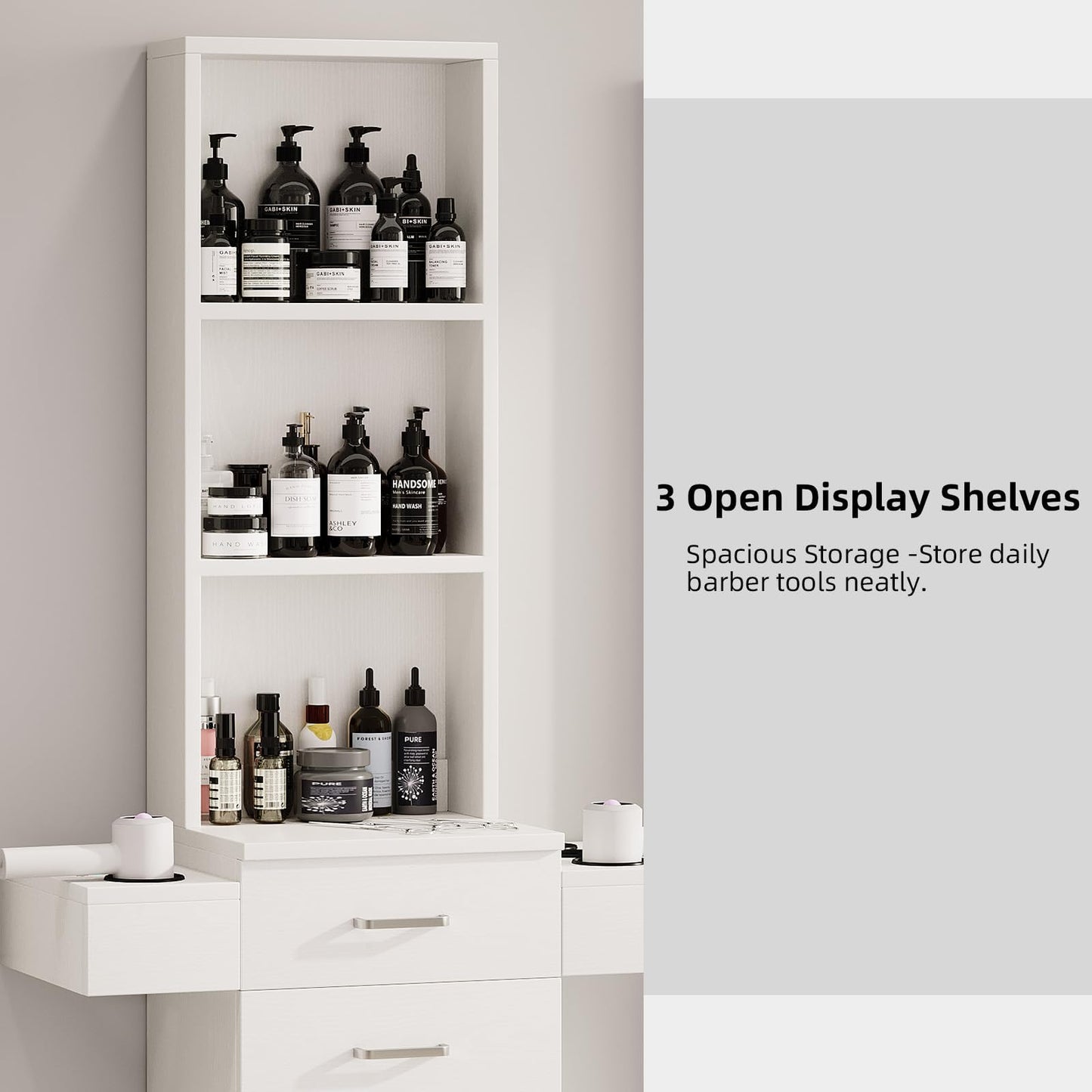 4ever2buy Salon Station for Hair Stylist, White Barber Station Hair Salon Station, Hair Station Equipment Hair Dryer Holder, White