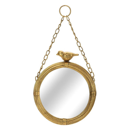 NIKKY HOME 6.7 Inch Decorative Small Hanging Mirrors Vintage Round Metal Framed Wall Mounted Mirror Decor with Bird for Bathroom Living Room Office, Rustic Gold