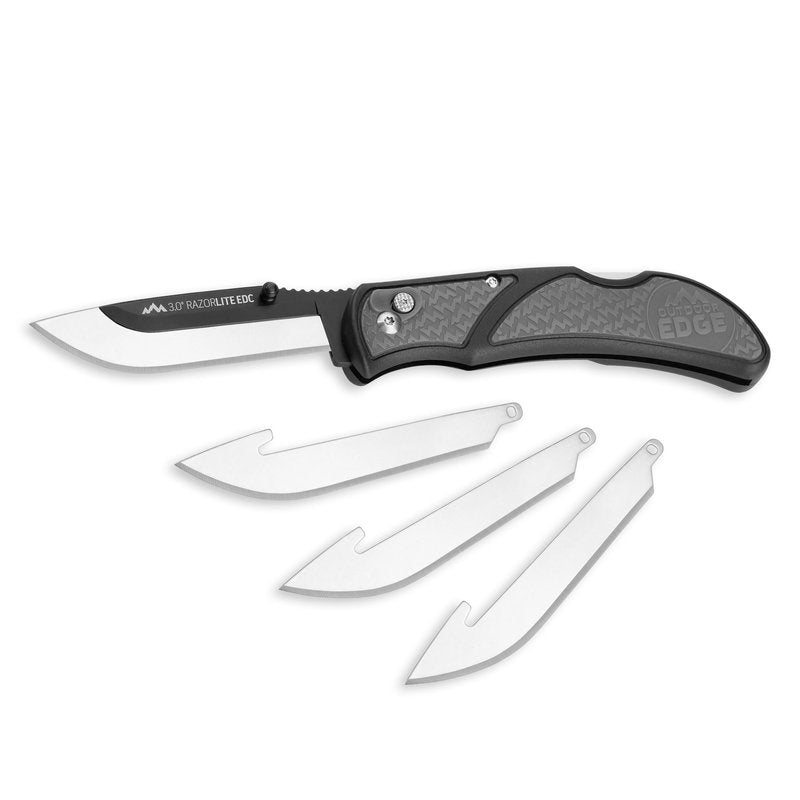 OUTDOOR EDGE 3.0" RazorLite EDC - Replaceable Blade EDC Folding Knife with Pocket Clip and One Hand Opening for Everyday Carry (Gray, 4 Blades)