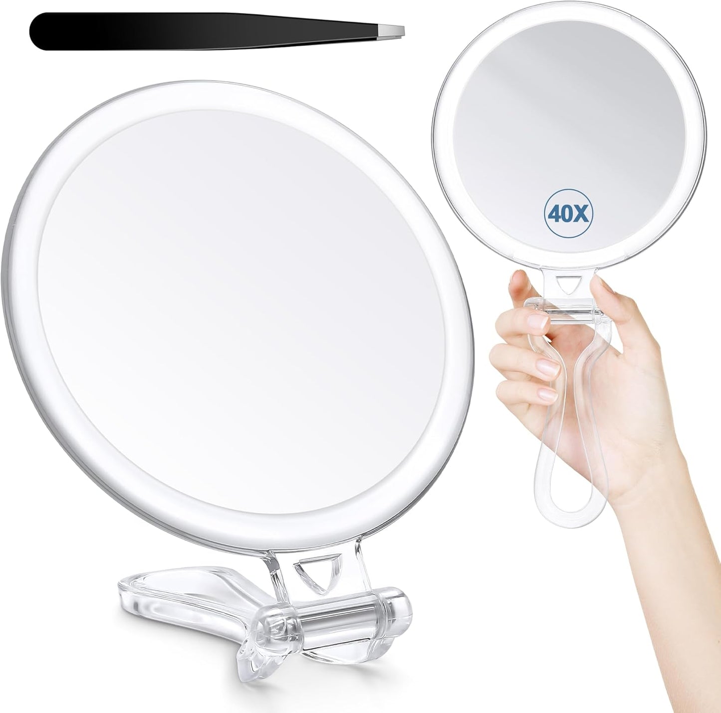 40X Magnifying Travel Mirror - Double-Sided 1X/40X Makeup Hand Mirror | 5-Inch with Handle