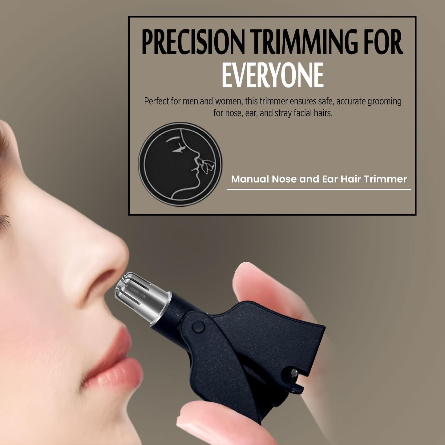Infinity Choices Stainless Steel Hair Trimmer for Men and Women | Manual Nose and Ear Hair Trimmer | Nose Clippers, 360° Rotating Hair Trimmers | Washable Nose Hair Remover | Gray