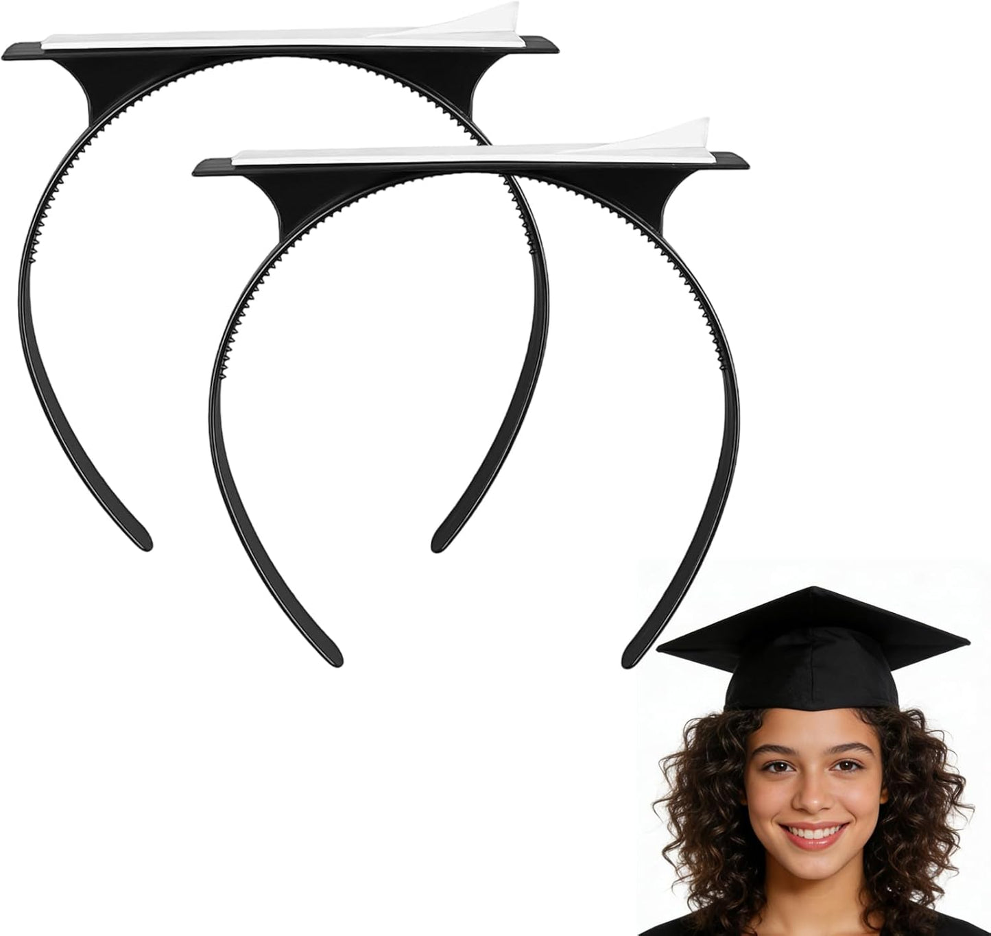 Graduation Cap Headband Insert - Black 2 Pack Firm Anti-Fall Hair Band | Secure Grad Cap Holder for Students