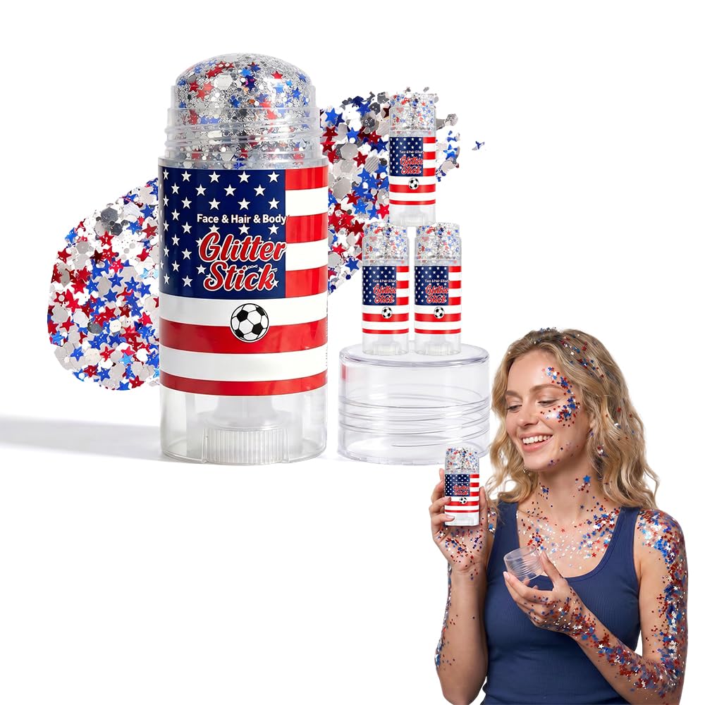 Face Paint Stick for Sports Fans - Washable Red, White & Green Glitter | Perfect for Baseball & Soccer Games