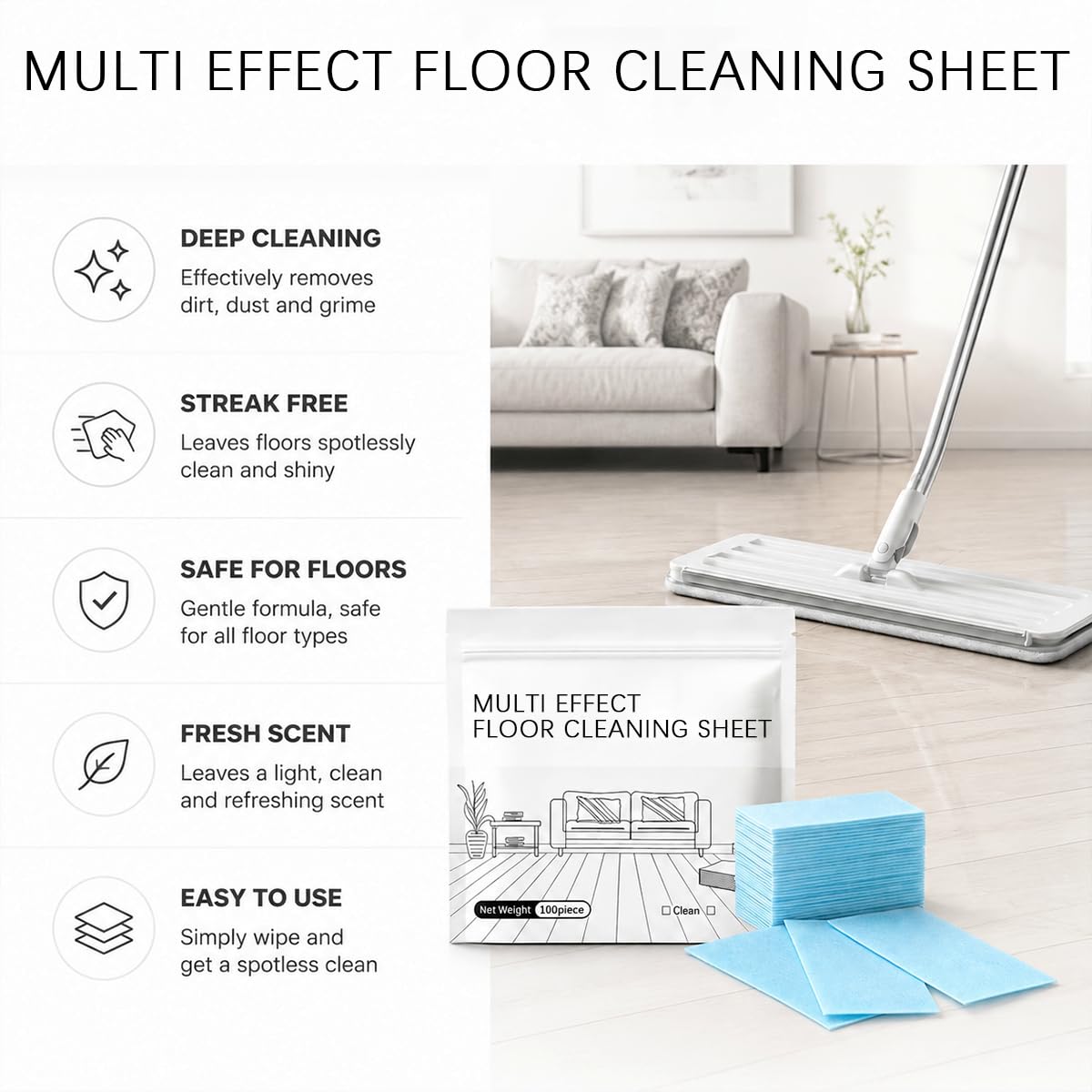 100pcs Multi-Surface floor cleaning tablets, multiple effect the floor clean, Water Soluble Floor Cleaner for Mopping for Hardwood, Laminate Floors, Wall Tiles, Glass