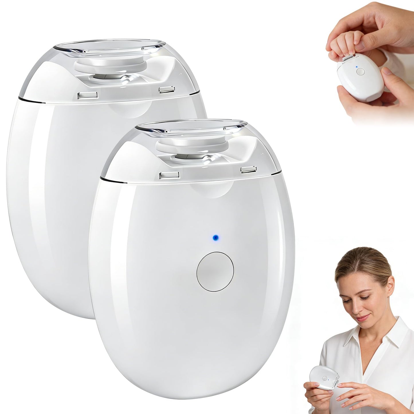 2Pcs Universal Automatic Fingernail Grinder,Portable Electric Nail Clipper,360° Silent Auto Fingernail Cutter and Polishing with LED Light and 3 Speeds for Whole Family
