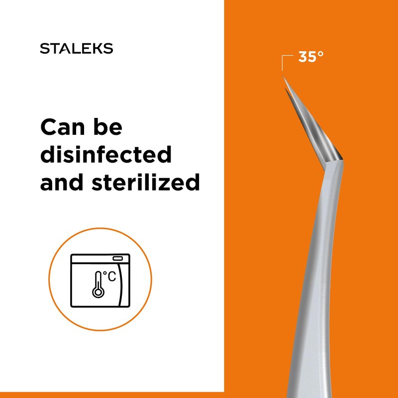 STALEKS PRO Expert 41 Type 9 Professional Eyelash Tweezers (L-Shaped 35°) – Stainless Steel for Mega-Volume 2D-8D Lash Extensions & Long Working Edges