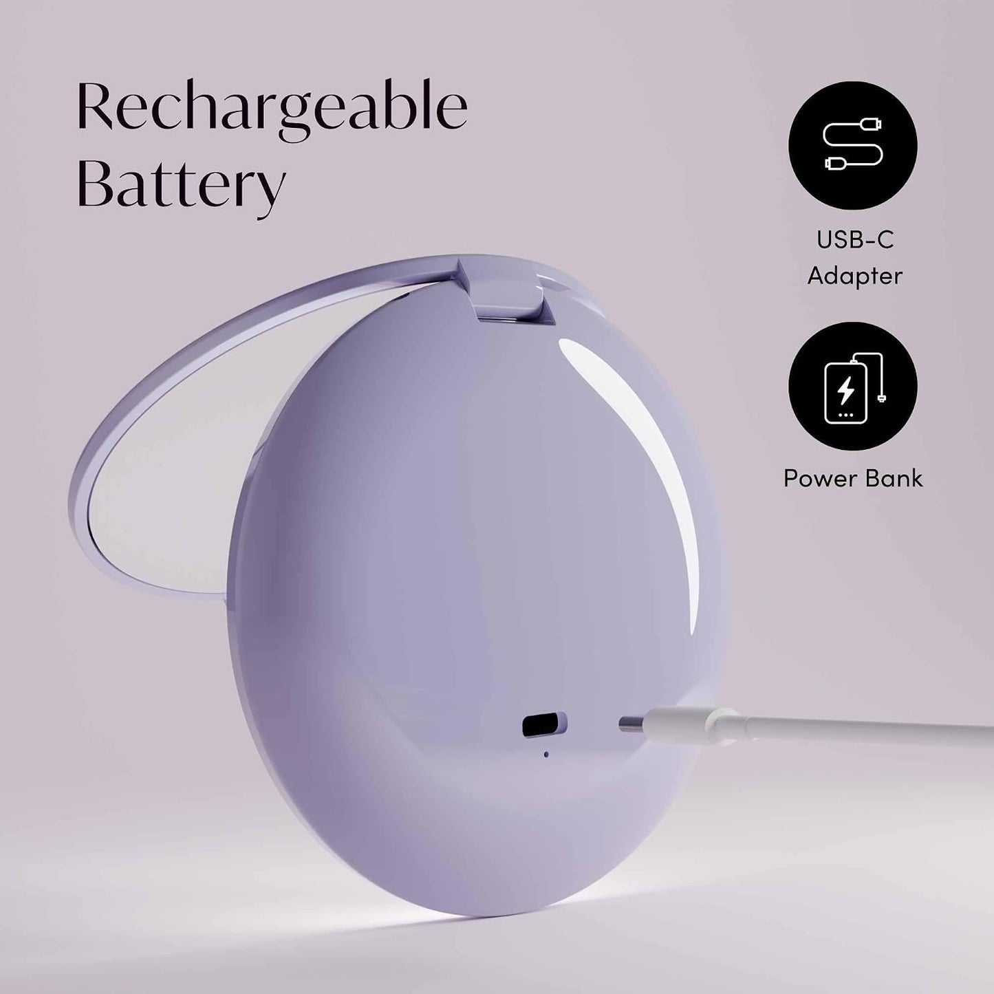 Compact Magnifying Mirror with LED Light - 10x/1x Rechargeable, Dimmable 3 Light Settings | Travel Handheld Mirror in Lilac Bliss