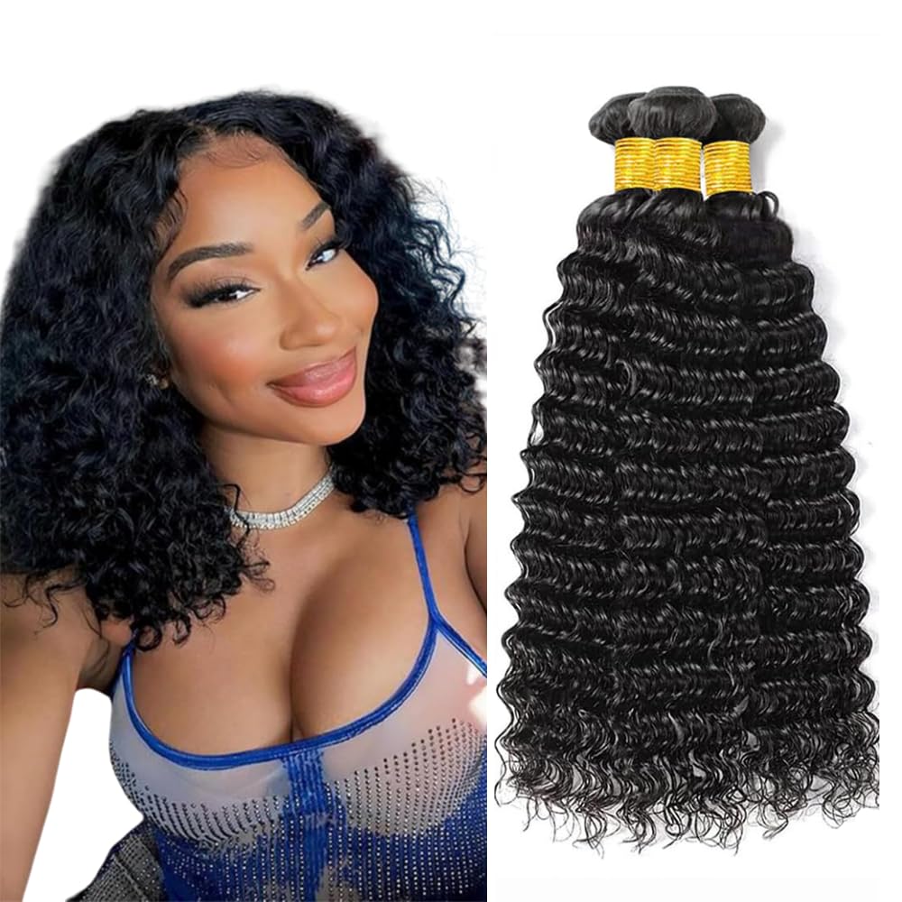 Deep Wave Bundles Deep Wave Human Hair Bundles Color 1b Black Bundle Human Hair Curly Wet And Wavy Bundle 18 20 22 Inch 150g