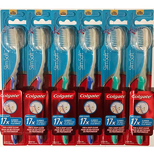 Colgate Slim Soft Gliding Tips Extra Soft Toothbrush, Compact Head - 6 Pack