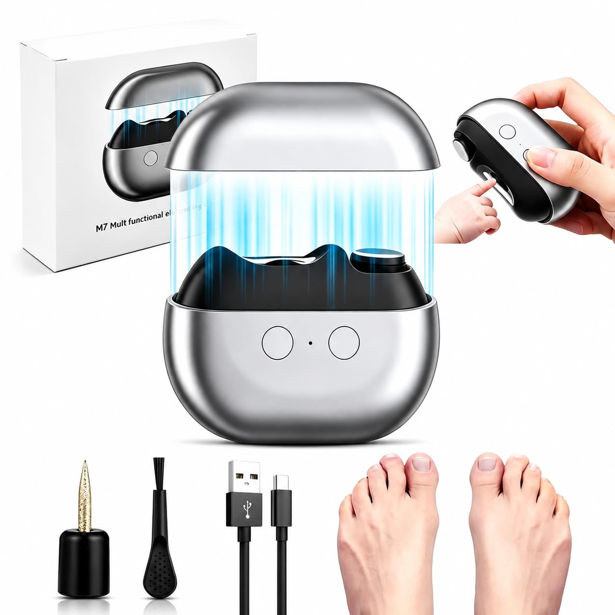 Upgraded Electric Nail Clippers, Automatic Electric Nail Trimmers with LED Light, Easy-Grip Painless Nail Cutter for Seniors, Kids, and People with Arthritis, Safe for Thick or Delicate Nails（Gray）
