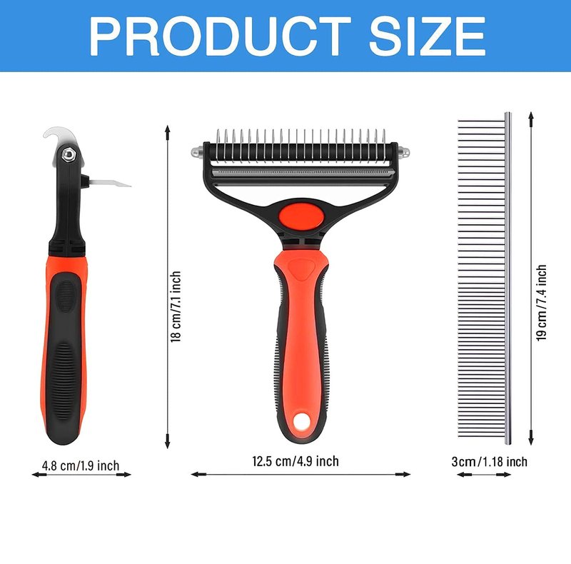 2 in 1 Professional Grooming Rake for Cats & Dogs - Dematting Comb for Easy Mats & Tangles | Orange