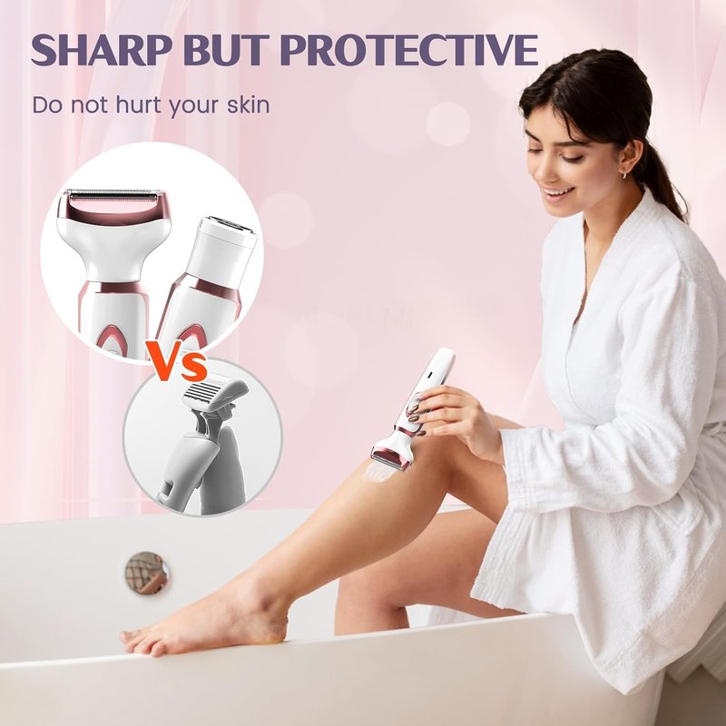 Electric Razor - Shaver for Women, Uythumidid Painless Body Hair Trimmer and Facial Hair Removal Kit, USB Rechargeable Ladies Bikini Trimmer for Face Arm Leg Bikini Underarm, Portable (White)
