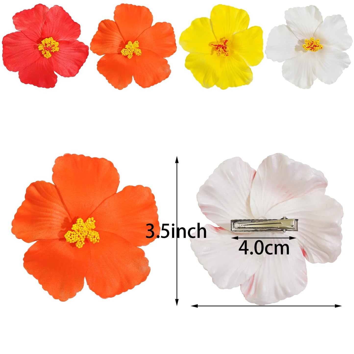 Hawaiian Flowers Hair Clips - 2 PCS Hibiscus Floral Accessories for Beach Parties | Orange