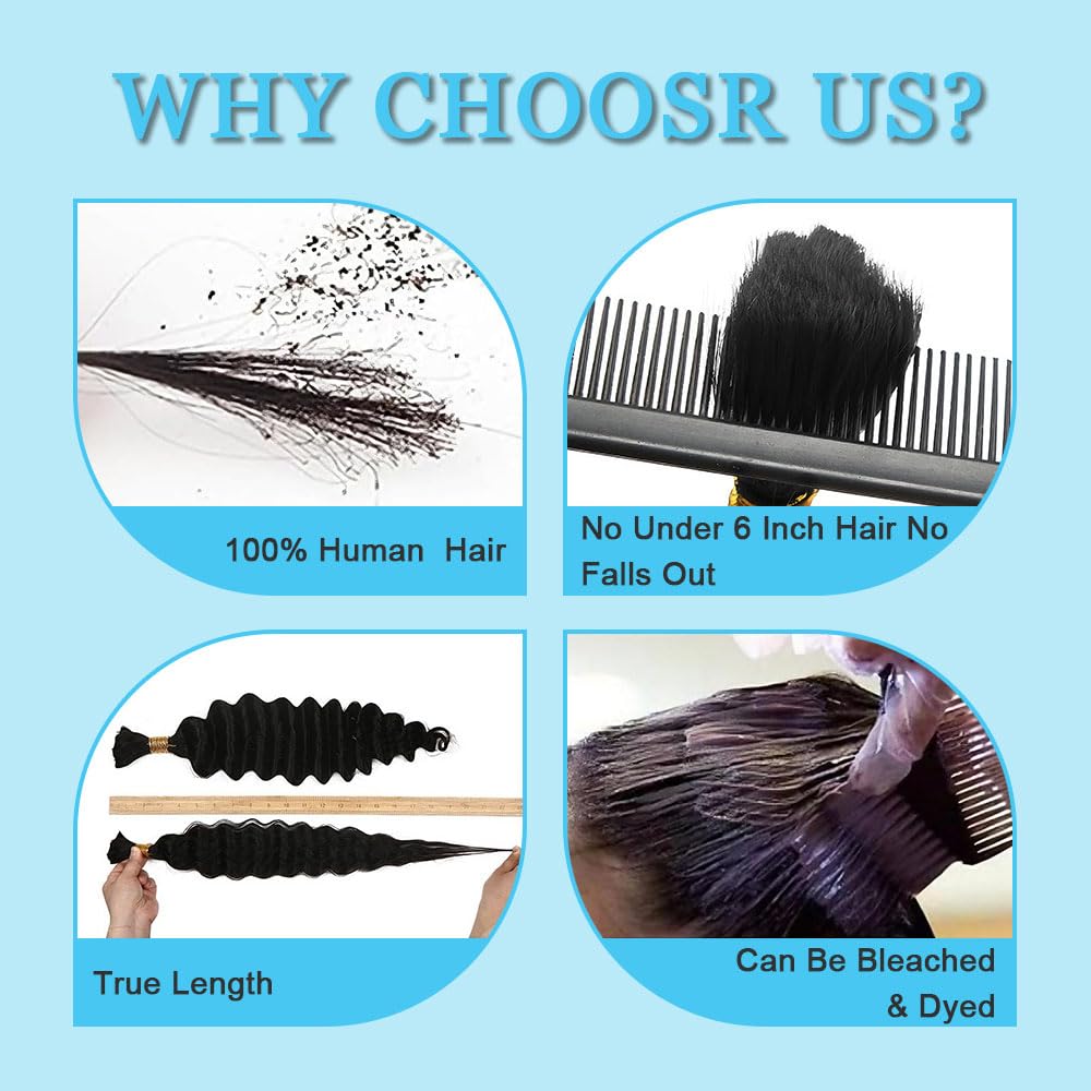 Color 4 Human Braiding Hair For Boho Braids Dark Brown Loose Deep Wave Bulk For Boho Braids 150G 20 Inch Chocolate Brown Curly Bohemian Hair For Braiding