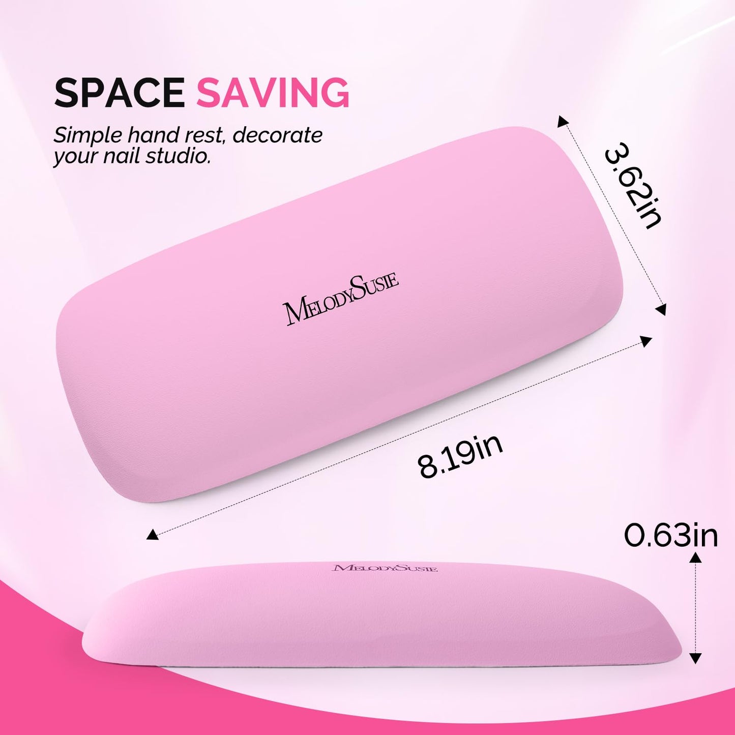 MelodySusie Nail Arm Rest, Soft PU Leather Wrist Support Cushion, Portable Hand Rest for Acrylic Gel Nail Art, Easy-Clean for Home Salon Travel, Pink