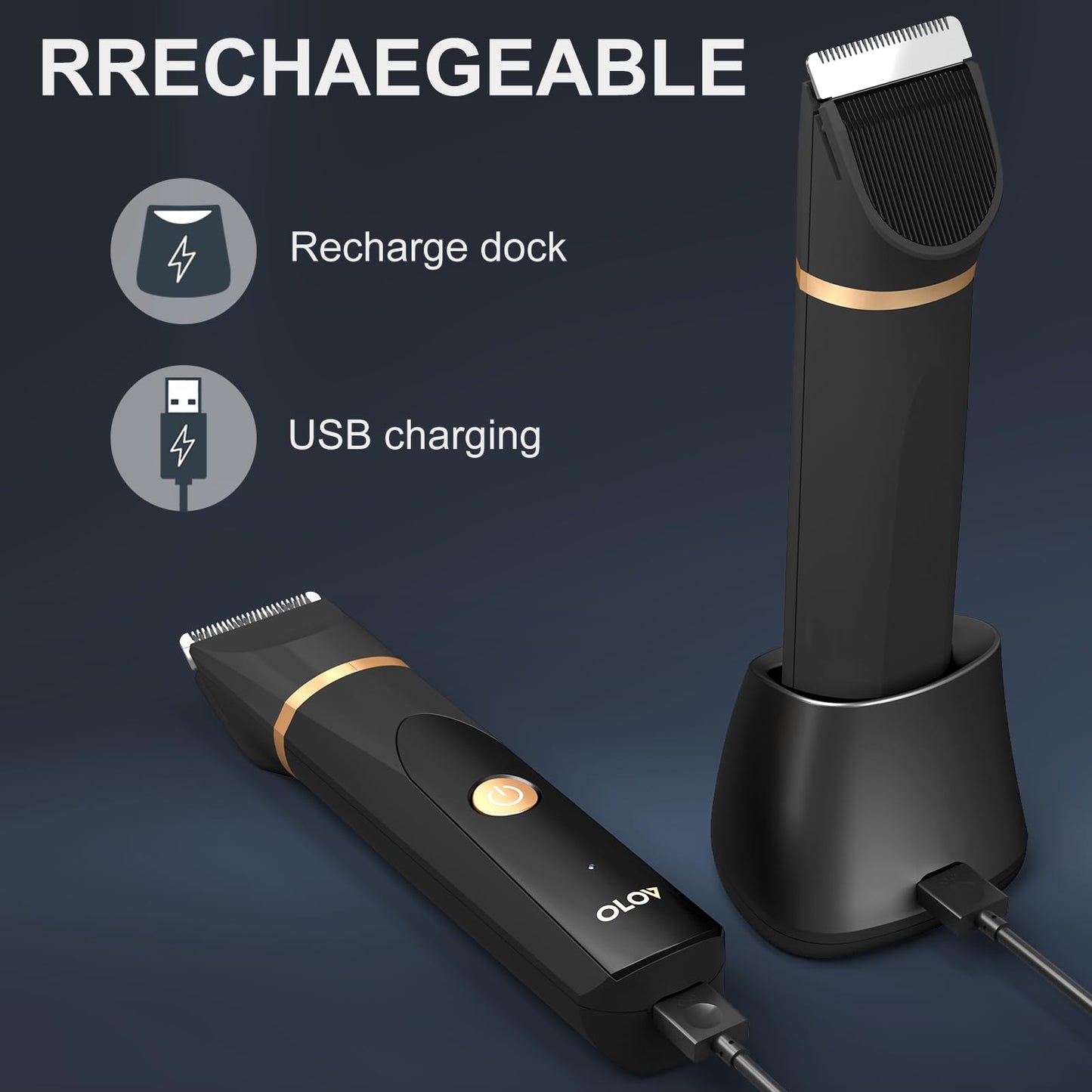 Electric Body Hair Trimmer - Groin Trimmer for Men - Bikini Trimmer Women - Wet/Dry Shaver Groomer, Replaceable Ceramic Blade Heads, USB Recharge Dock, Hygiene Razor, Christmas Gift Wrapping, Black