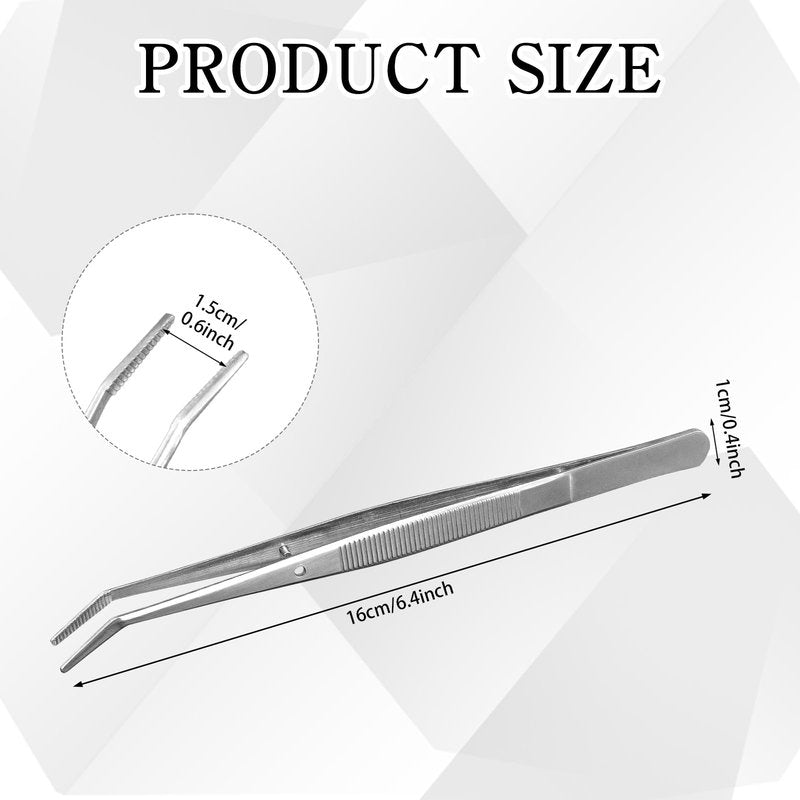 CONEHOY 12 Pcs Stainless Steel Tweezers Multipurpose Sewing Machine Forceps Bulk with Curved Serrated Tip for Crafting (Silver)